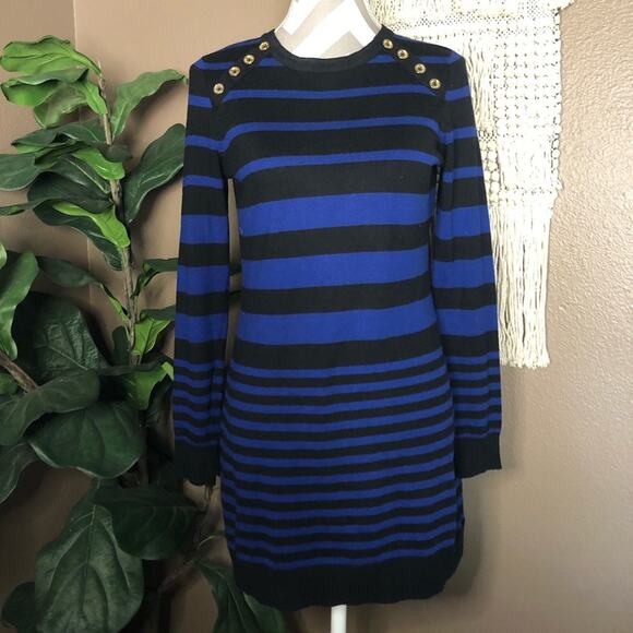 Michael Kors Black Blue Striped Sweater Dress - Picture 1 of 5